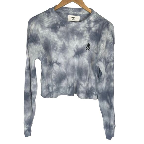 SoulCycle Julia Cropped Waffle Sweatshirt Long Sleeve Top Blue Black Small - Picture 3 of 7